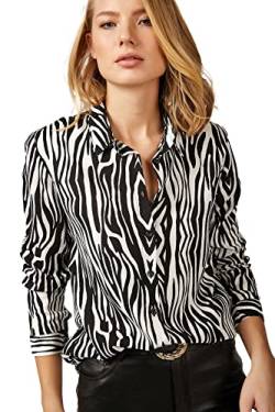 BIG DART Blusen für Damenmode, lässige Langarm-Knopf-Unten-Hemden, Oberteile, XS-3XL (Neues Zebra, XL) von BIG DART