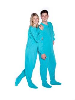 BIG FEET PAJAMA CO. Aqua Baumwolle gestrickt Erwachsene Onesie Fuß Pyjamas mit Butt Flap hinteren Klappe für Männer & Frauen von BIG FEET PAJAMA CO.