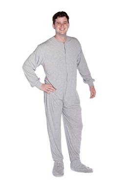 BIG FEET PAJAMA CO. Jersey Stricken Adult Footed Strampler Pyjama X-Groß Heather Grau von BIG FEET PAJAMA CO.