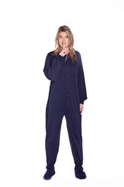 BIG FEET PAJAMA CO. Marineblau Baumwolle gestrickt Erwachsene Onesie Fuß Pyjamas mit Butt Flap hinteren Klappe für Männer & Frauen von BIG FEET PAJAMA CO.
