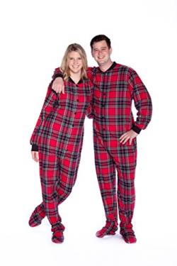 Big Feet Karierte Baumwolle Flanell Adult Footed Pajamas w/Drop-Seat Große Rot von BIG FEET PAJAMA CO.