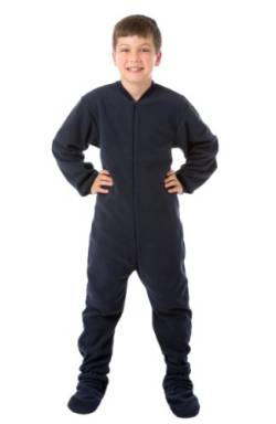 Big Feet Pyjama Co PJs Junior Fleece Footed Schlafanzüge L-14/16 Navy-blau von BIG FEET PAJAMA CO.