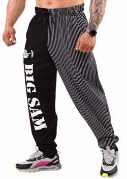 BIG SAM SPORTSWEAR COMPANY Herren Sweatpants mit Taschen, Herren Bodybuilding Workout Komfort Design Baggy Muscle Pant, Schwarz, Groß von BIG SAM SPORTSWEAR COMPANY