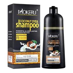 Haarfärbe-Shampoo, 500 ml pflanzliches schwarzes Shampoo, schnell wirkendes Antihaft-Kokos-Shampoo, lang anhaltendes, nicht verblassendes Haarfärbe-Shampoo, schützt Haarschäden von BIGUD