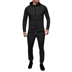 BIISDOST Herren Jogging Anzug Trainingsanzug Sportanzug aus Baumwolle Gym Warm Tracksuit Atmungsaktiv Hausanzug Hose Teilig Set Kapuzenpullover + Jogginghose Trainingshose Fitnessanzug Sporthose von BIISDOST