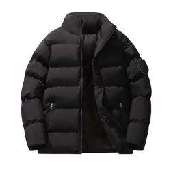 BIISDOST Jacken Für Den Winter Lässige Daunenjacke mit Kragen, warme Bündchen, einfarbig, Reißverschluss, Herrenjacke, Herren-Daunenjacke ohne Kapuze Schwarzer Kunstleder Mantel Herren (Black, L) von BIISDOST