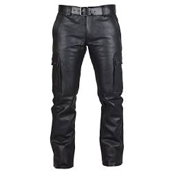 BIISDOST Lederhose Herren Übergrösse Schwarz Lang Motorradhosen Vintage Lederjeans-Bikerjeans Motorrad Biker Hosen Arbeitshosen Lackleder-Hose wasserdichte Weich und Atmungsaktiv Leggings Steampunk von BIISDOST