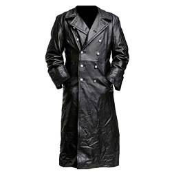 BIISDOST Ledermantel für Männer Leather Schwarz Militär Peacoat Lederjacke Lange Mantel Kunstleder Halloween-Kostüm Bikerjacke Gothic Jacke Vintage Trenchcoat Herrenmantel Große Größe Windbreaker von BIISDOST