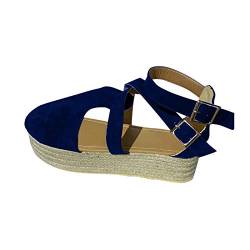 BIISDOST Solide Steigung Absatz Farbenschnalle lässige Hohlseite Sandalen Frauen-Mode Damensandalen Schuhe Damen 42 (Blue, 41) von BIISDOST