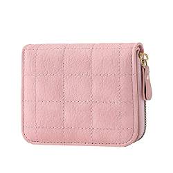 Damen Geldbörsen Groß Schwarz Geldbörsen Für Damen Fashion ID Short Wallet Gitter Volltonfarbe Damen Reißverschluss Geldbörse Mehrere Kartenfächer Clutch Bag Handytasche Klein Kleine (Pink, One Size) von BIISDOST