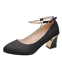 Damen Schuhe Schwarz Frauen Heels Heels High solide Zehen Schuhe Dicke Runde Hochzeit Modearbeit Frauen High Heels Offene Schuhe Damen Sommer Mit Absatz (Black, 41) von BIISDOST