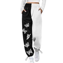 BIKETAFUWY Damen Jogginghose mit Schmetterlings-Print Frauen Sporthose Trendy Elastic Jogger Pant Leichte Bequeme Baggy Workout Sweatpants Loungehose mit Taschen von BIKETAFUWY