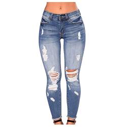 BIKETAFUWY Damen Skinny Einfarbig Niedrige Taille Jeans Stretch Jeanshose Löcher Elegant Röhrenjeans Frauen Risse Ripped Lang Eng Denim Hose Destroyed Jeggings von BIKETAFUWY