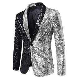 BIKETAFUWY Herren Sakko Modern Regular Fit Glänzenden Pailletten Smokings Business Blazer Elegante Luxus Freizeit Jackett Patchwork Anzug Jacke Karneval Kostüm für Hochzeit Party Festlich 029 von BIKETAFUWY