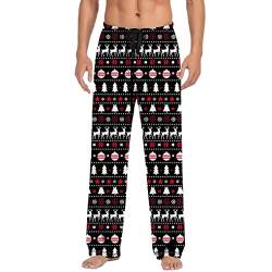 BIKETAFUWY Herren Weihnachten Pyjama Hose Grafik Lounge Hose Schlafhose mit Kordelzug Taschen Weihnachten Hose Elastische TailleLang Freizeithosen Pyjamahose Schlafanzughose Herren für Urlaub von BIKETAFUWY