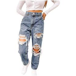 BIKETAFUWY High Waist Jeanshosen für Damen Jeans Hose mit Löchern Stretch Jeans Hosen Schmale Denim Hosen Knopf Freizeithose Zerrissene Jeans Tasche Jeanshose von BIKETAFUWY