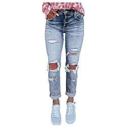 BIKETAFUWY High Waist Jeanshosen für Damen Jeans Hose mit Löchern Stretch Jeans Hosen Schmale Denim Hosen Knopf Freizeithose Zerrissene Jeans Tasche Jeanshose von BIKETAFUWY