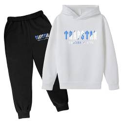 BIKETAFUWY Kinder Jogginganzug Trainingsanzug Sportanzug Trapstar Aufdruck Unisex Jogging Anzug Set 2 Piece Hoodie Sporthose Einfarbig Kapuzenpullover Trapstar Anzug Jungen Mädchen Jogginghose von BIKETAFUWY