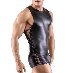 BIKETAFUWY Latex ähnliches Herren Shirt Sexy Set Männer Shirt + Erotische Unterwäsche Schwarz Leder Optik Unterhemd Kurzarm Unterwäsche Stretch Hemd Clubwear Sommer Muskel Top Lack-Leder Oberteil 011 von BIKETAFUWY