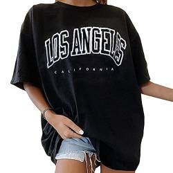 BIKETAFUWY Oversize Tshirt Damen Elegante Baumwolle Lose Rundhals Kurzarm Sommer Oberteile Vintage Drucken Bluse Streetwear Sport Oberteile Vintage Sweatshirt Teenager Mädchen Tunika Lang Tops von BIKETAFUWY