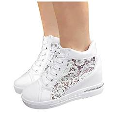 BIKETAFUWY Walkingschuhe Damen mit Versteckter Keilabsatz Laufschuhe Wiss Mesh Spitze Atmungsaktive Freizeit Trainer Fitness Laufen Schuhe Damen rutschfeste Outdoor Sports Tennis Schuhe von BIKETAFUWY