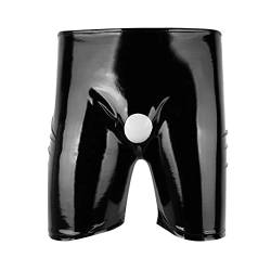 BIKETAFUWY Wet-Look Herren Boxershorts Penisloch Unterhose Latex Kurze Hose Lack- Optik Hipster Männer Slip Pants Erotik Dessous Unterwäsche Boxershort mit Latex Lack Optik Schwarz von BIKETAFUWY