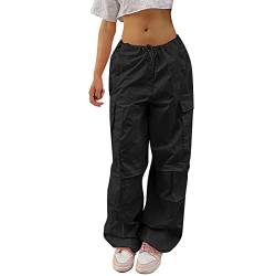 Damen Cargohosen y2k Baggy Track Pants Elastische Hohe Taille Hose Gerade Breites Bein Vintage Jeanshosen 90er Streetwear Boyfriend Pants Parachute Pants 90er E-Girl Teenager von BIKETAFUWY