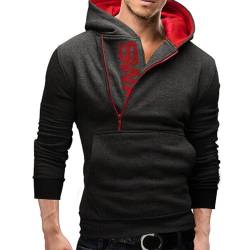 Half Zip Pullover Herren Slim Fit: Zipper Hoodie Herren Kapuzenpullover Männer mit Kapuze Tasche Einfarbig Locker Sweatshirt Streetwear Sweatjacke Langarm Kapuzenpulli Frühling Herbst Winter XL-5XL von BIKETAFUWY