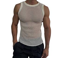 Herren Fischnetz T-Shirt Kurzarm Shirts Sexy Netz Unterhemd Slim Fit Tops Muskel Transparent Shirts Männer Top Netzshirt Unterwäsche Netzstruktur Durchsichtiges Oberteil Netzhemd mit Halbem Arm von BIKETAFUWY