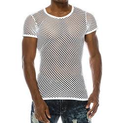 Herren Fischnetz T-Shirt Kurzarm Shirts Unterhemd Slim Fit Muskel Transparent Shirts Männer Netzshirt Sexy Netz Tops Unterwäsche Netzstruktur Netzhemd Durchsichtiges Oberteil von BIKETAFUWY