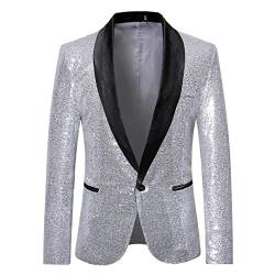 Herren Sakko Sportlich Modern Regular Fit Luxus Freizeit Blazer Elegante Pailletten Smokings Gold Glitzer Blazer Anzug Jacke Glitzer Outfit Karneval Kostüm für Hochzeit Party Festlich Cosplay von BIKETAFUWY