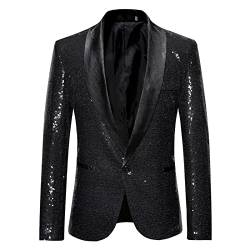 Herren Sakko Sportlich Modern Regular Fit Luxus Freizeit Blazer Elegante Pailletten Smokings Gold Glitzer Blazer Anzug Jacke Glitzer Outfit Karneval Kostüm für Hochzeit Party Festlich Cosplay von BIKETAFUWY