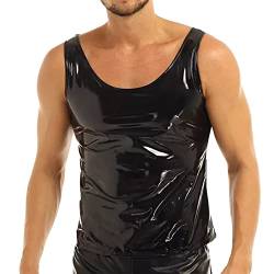 Herren Shirt Muskelshirt Tank Top ohne Arm Leder Lack Latex Optik Schwarz Männer Unterwäsche Stretch Hemd Tops Clubwear Guywear Gogo Swingerclub Freizeithemd Sommer Muskel Top Vinyl Oberteil 004 von BIKETAFUWY