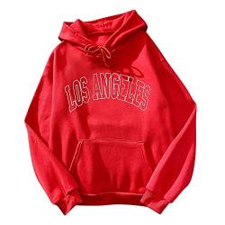 Kapuzenpullover Damen LOS ANGELES Sweatshirt Oversize Langarmshirt Oberteile Teenager Mädchen Lose Fleece Futter Hoodie Pullover Sweatjacke mit Kapuze Herbst Winter Hooded Pulli Outwear Mantel von BIKETAFUWY