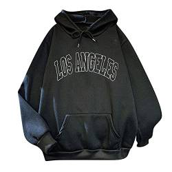 Kapuzenpullover Damen LOS ANGELES Sweatshirt Oversize Langarmshirt Oberteile Teenager Mädchen Lose Fleece Futter Hoodie Pullover Sweatjacke mit Kapuze Herbst Winter Hooded Pulli Outwear Mantel von BIKETAFUWY