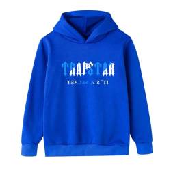 Trapstar Hoodie Kinder Jungen Mädchen Briefdruck Trapstar Kapuzenpullover Herbst Pullover Langarm Unisex Hooded Sweatshirt mit Kapuze Kapuzenpulli (DE/NL/SE/PL, Numerisch, 160, Regular, 001 Blau) von BIKETAFUWY