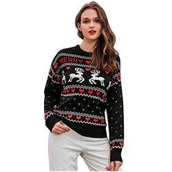 Weihnachtspullover Damen Lustig Strickpullover Damen Weihnachtsliebe Elch Pullover Strick Cartoon Pullover Sweatshirts Strickpulli Christmas Sweater von BIKETAFUWY