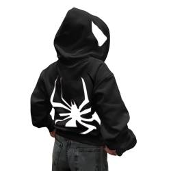 Y2k Zip Up Hoodie Herren Damen Spider Grunge Vintage Gothic Kapuzenjacke Halloween Hunny Kapuzenpullover Männer mit Backprint Streetwear für Paare Langarm Kapuzenpulli Frühling Herbst Winter von BIKETAFUWY