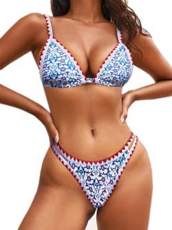 BIKINX Bikini-Sets für Damen, zweiteiliger Badeanzug, sexy Badeanzüge, Push-Up, hohes Bein, Neon, 2 Stück Dreiecksblau 3, S von BIKINX