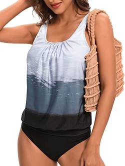 BIKINX Tankini Badeanzüge für Frauen Plus Size Bademode Bauchkontrolle Zweiteilige Badeanzüge, Grau und Schwarz, 18 von BIKINX