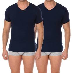 Bikkembergs 2er-Pack Unterwäsche-T-Shirts mit V-Ausschnitt – Herren – Stretch-Baumwolle (Blau L) von BIKKEMBERGS