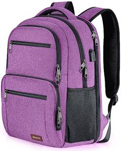 BIKROD Rucksack Herren und Damen, Schulrucksack Jungen Mädchen Teenager, Wasserdicht Rucksack, 15.6 Zoll Laptoptasche mit USB Ladeanschluss, Lila von BIKROD