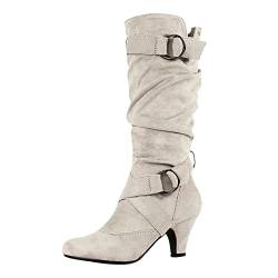 BILIKEYU Damen Außenhandel Herbst und Winter New Mid Heel Slip On Fashion Mid Boots Klein Herren (Beige, 38) von BILIKEYU