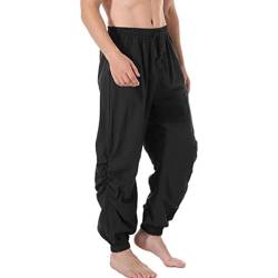 BINGFENG Herren Jogginghose Leichte Baumwolle Leinen Casual Elastischer Bund Kordelzug Hosen Laufen Gym Jogginghose, Schwarz , 31-35 von BINGFENG