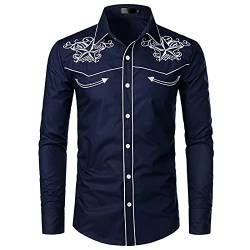 BINGFENG Stilvolle Herren Cowboy Hemd Casual Langarm Western Bestickte Cowboy Shirts für Männer Hochzeit Party Hemd, Verstecktes Grün, L von BINGFENG