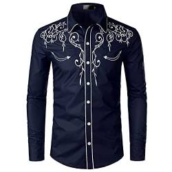 BINGFENG Stilvolles Western-Cowboy-Hemd für Herren, bestickt, schmale Passform, lässig, langärmelig, für Hochzeit, Party, Tibetan Blue-2, XXL von BINGFENG