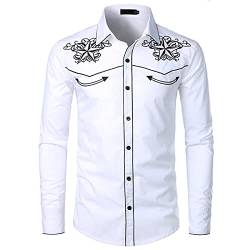 BINGFENG Stilvolles Western-Cowboy-Hemd für Herren, bestickt, schmale Passform, lässig, langärmelig, für Hochzeit, Party, weiß, XL von BINGFENG