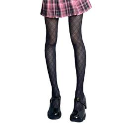 BINGHONG3 Damen Lolita Gothic Dünne Schwarze Strumpfhose Harajuku Japanisches Karo Kariert Kariert Muster Sheer Strumpfhose Cosplay Strümpfe Frauen Sheer Strumpfhose mit Designs, Einheitsgröße von BINGHONG3