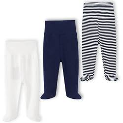 BINIDUCKLING Baby 3er Pack Hohe Taille Hose mit Fuß - aus Baumwolle - Baby Pumphose Strampelhose mit Fuß für Jungen Mädchen, 0-3 Monate, Marine Blau von BINIDUCKLING