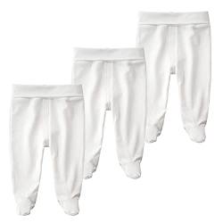 BINIDUCKLING Baby 3er Pack Hohe Taille Hose mit Fuß - aus Baumwolle - Baby Pumphose Strampelhose mit Fuß für Jungen Mädchen, 0-3 Monate, Weiß von BINIDUCKLING